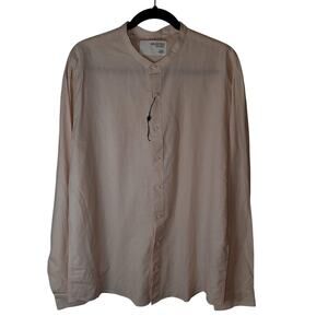 Selected Homme Linen Cotton Band Collar Shirt Light Pink XXL NWOT Minimalist
